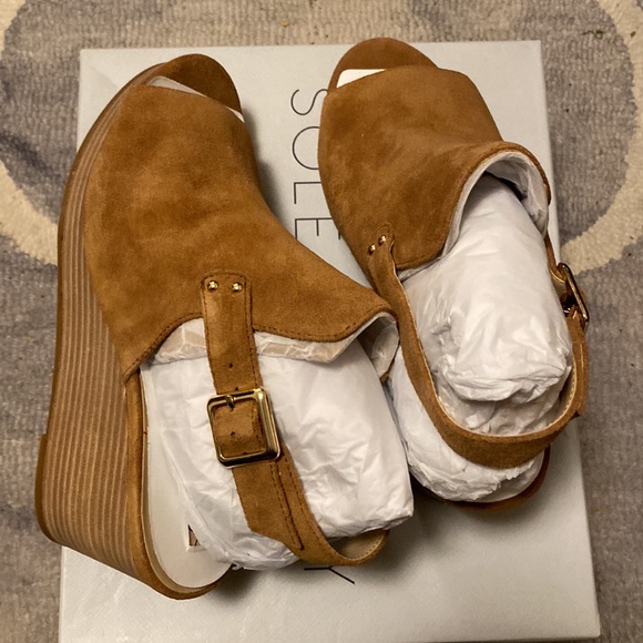 Sole Society New In Box So-Ceiliah Cinnamon Cow Split Suede 8.5.M Wedge Heels - Picture 4 of 6